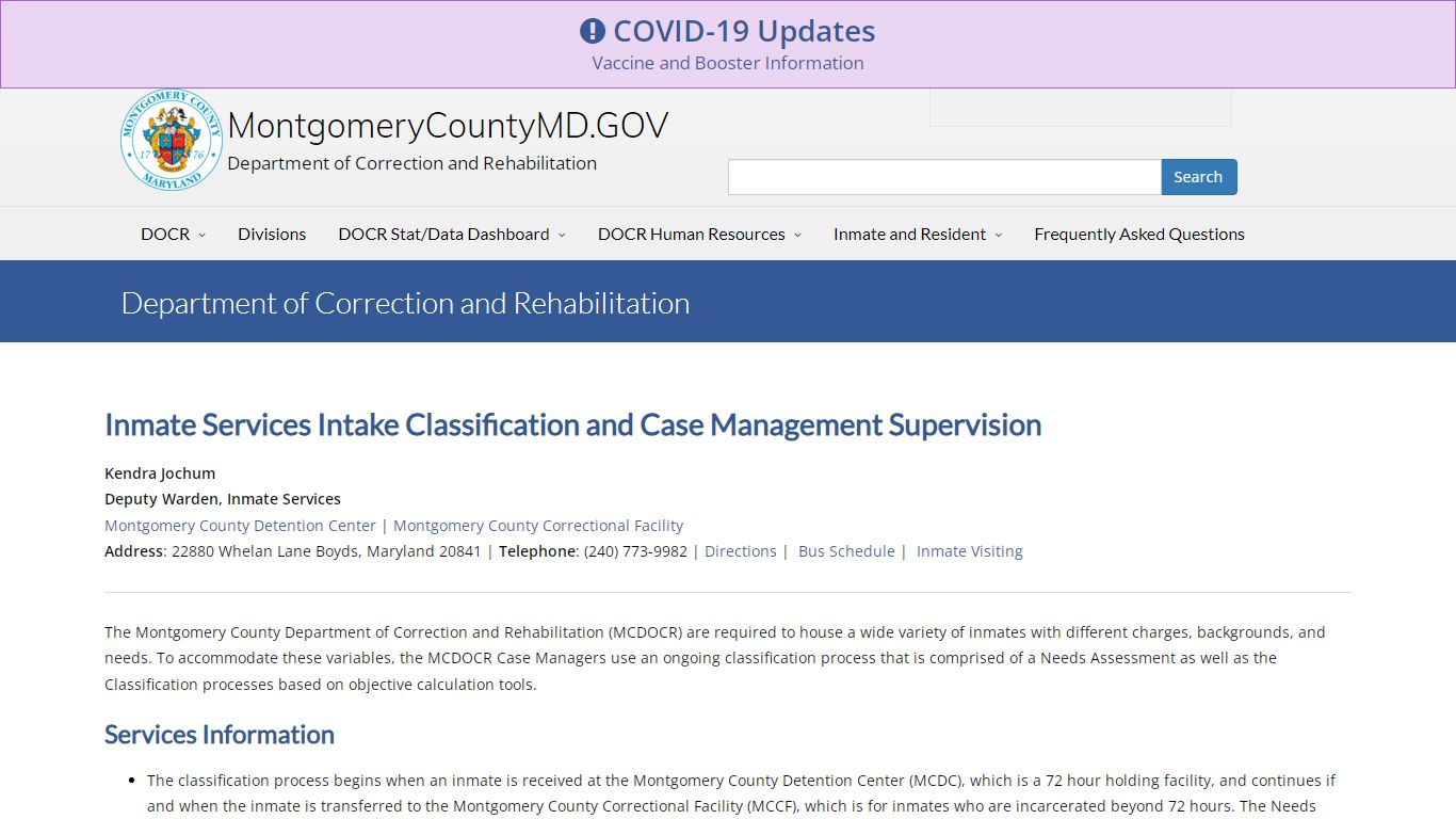 Montgomery County, MD - Department Of Correction And Rehabilitation ...